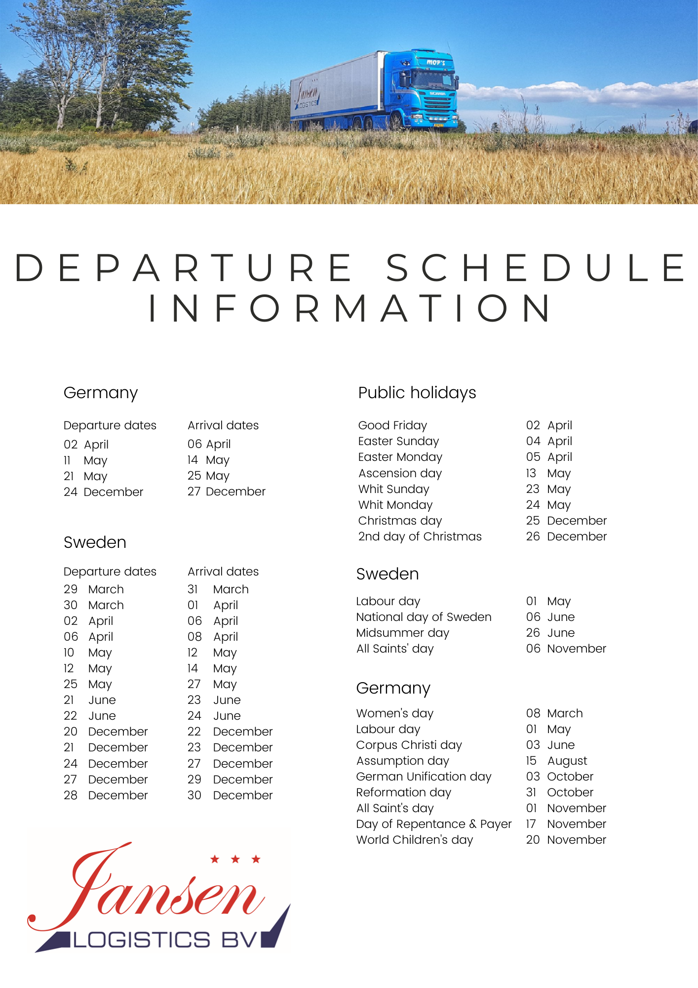 Departure Schedule